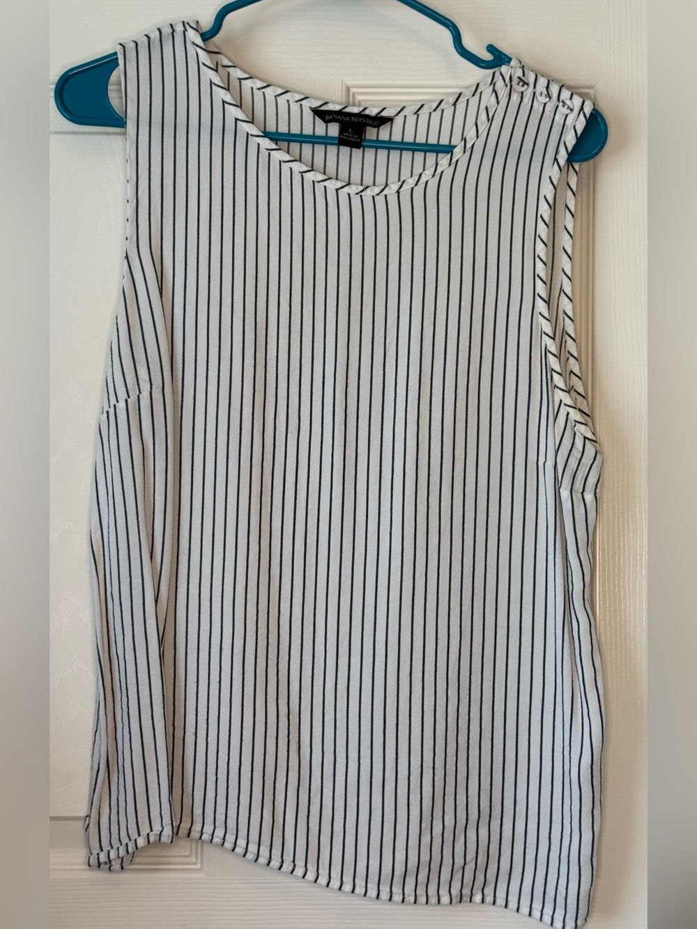 Banana Republic White Top with Black Vertical Pinstripes